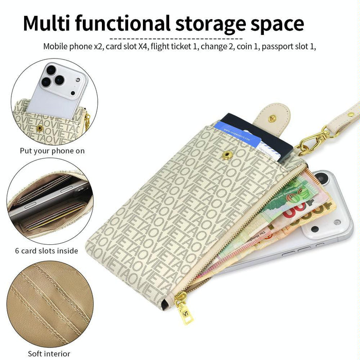 Vt-Zp-242 Multifunctional Leather Phone Bag With Lanyard Creamy White