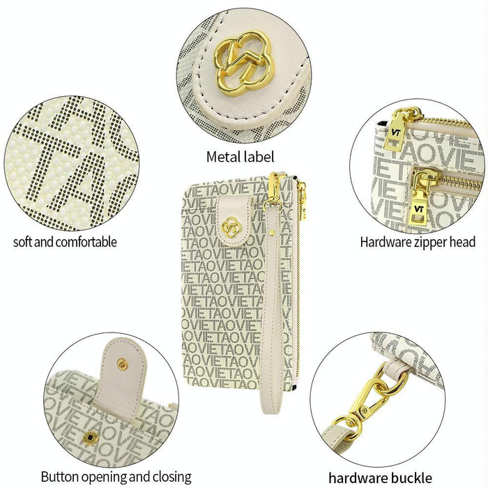 Vt-Zp-242 Multifunctional Leather Phone Bag With Lanyard Creamy White