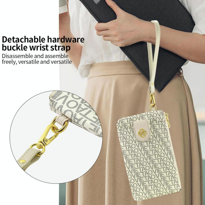 Vt-Zp-242 Multifunctional Leather Phone Bag With Lanyard Creamy White