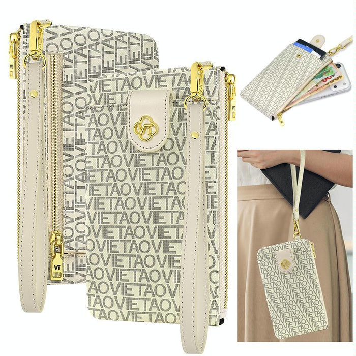 Vt-Zp-242 Multifunctional Leather Phone Bag With Lanyard Creamy White