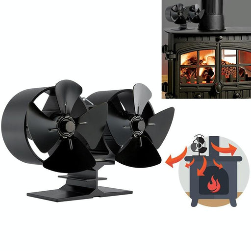 8-blade Double Head Heat Powered Stove Fan - Aluminum