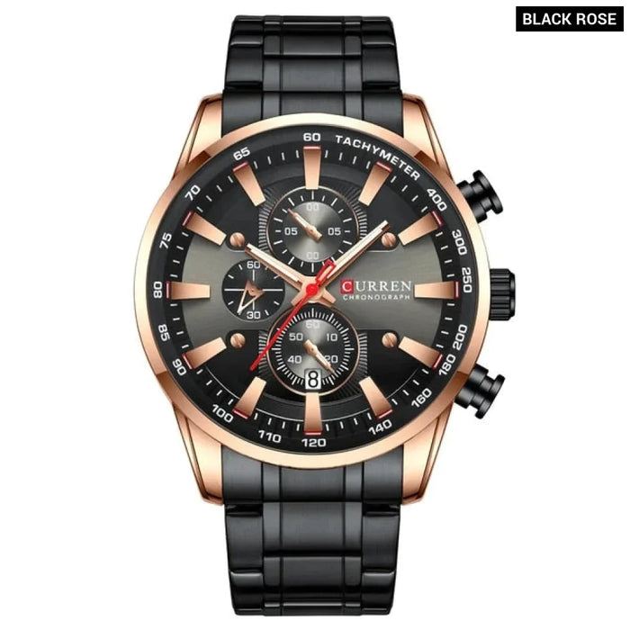 Fashion Sports Watch Men Stainless Steel Chronograph Wristwatch Male Clock Auto Date Casual Business Watch