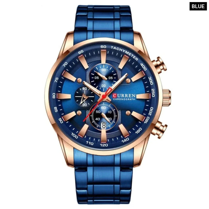 Fashion Sports Watch Men Stainless Steel Chronograph Wristwatch Male Clock Auto Date Casual Business Watch