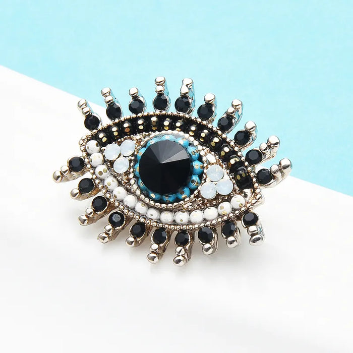 Black Blue Eye Brooch Simulated Pearl Collar Pin