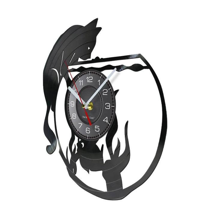 Real Vinyl Record Cat Fishbowl Wall Clock