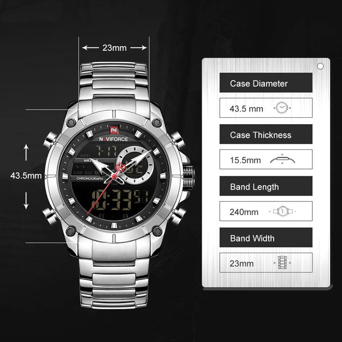 Men's Stainless Steel Band AnalogWeek Calendar Display Quartz & Dual Display 3ATM 30M Water Resistant Wristwatch