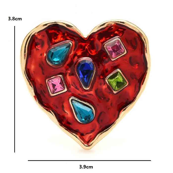 Heart Broochs Rhinestone Red Heart Badge Pin