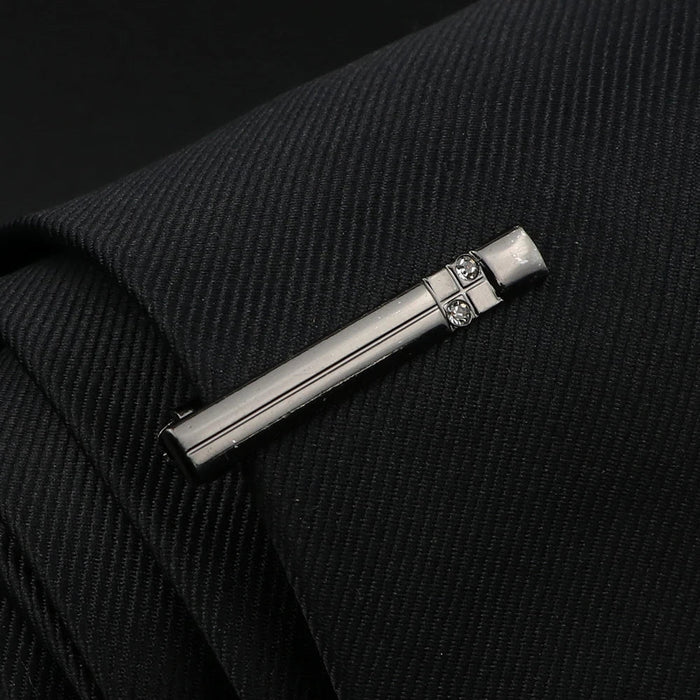 Mens Tie Clips Black And Silver Tone