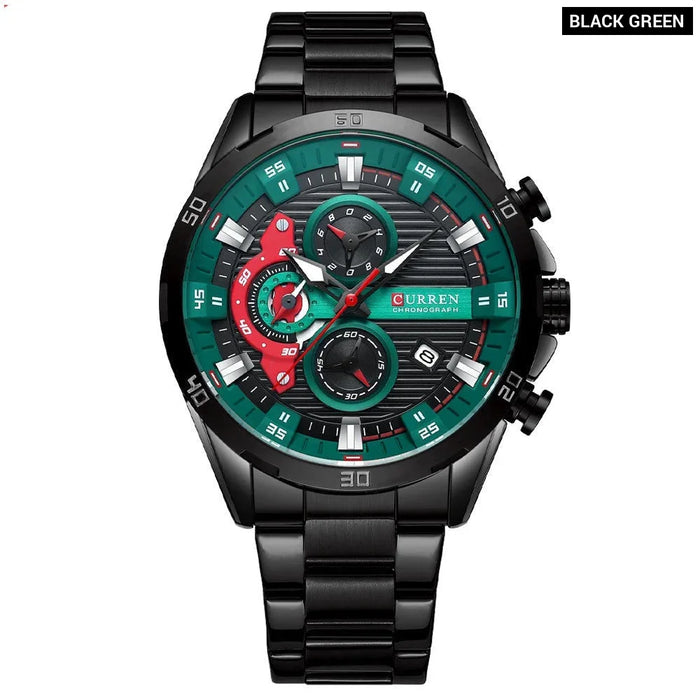 Fashion Sports Watches For Man Casual Stainless Steel Band Chronograph Wristwatches Luminous Male Clock