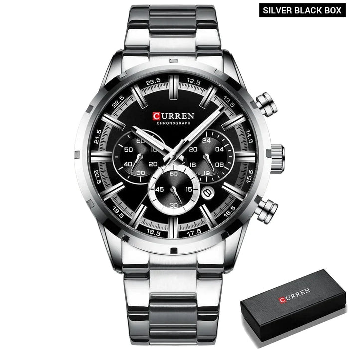 Stainless Steel Military Quartz Chronograph Wristwatch For Male