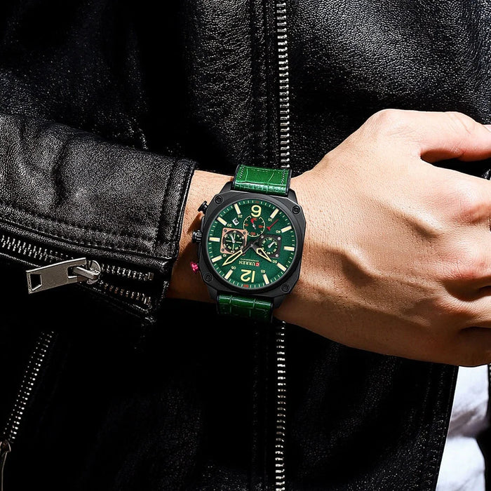 Brand Watches Business Men Chronograph And Date Wristwatches Green Male Clock With Luminous