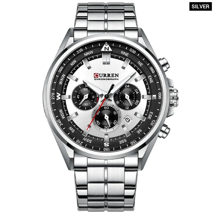 Men Quartz Wristwatches Brand Sporty Chronograph Watches With 316 Stainless Steel Luminous Hands Male Clock Black