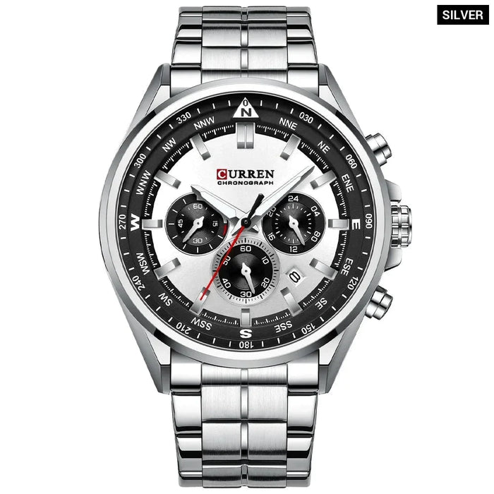 Wrist Watches For Men Stainless Steel Quartz Wristwatches With Chronograph Casual Sport Clock