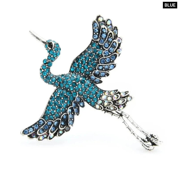 Blue Pink Rhinestone Crane Bird Brooch Alloy Animal Pin