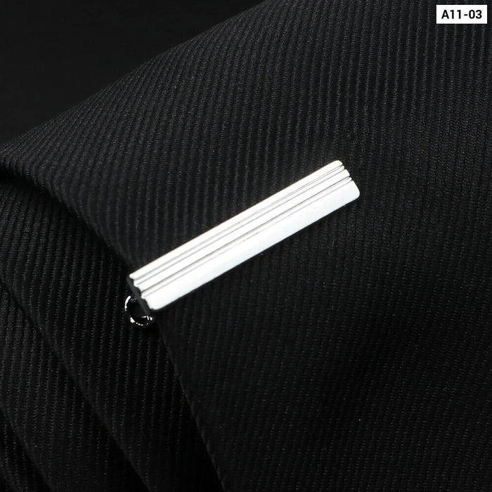 Mens Tie Clips Black And Silver Tone