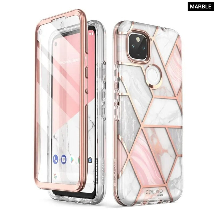 Full-Body Marble Glitter Case With  Built-in Screen Protector For Google Pixel 4A 5G