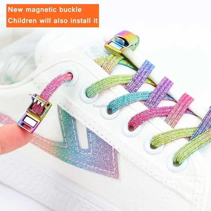 Rainbow Magnetic Lock Elastic No Tie Sneakers Shoe Laces For Kids & Adults Shoes