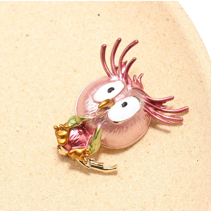 Enamel Owl Brooch 3 Colourss Alloy Bird Pin Brown Grey Pink Animal Party Casual Accessory Gift