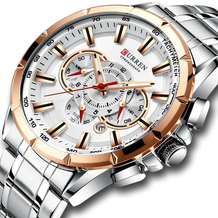 Stainless Steel Chronograph Quartz Men‘s Wristwatch With Big Dial