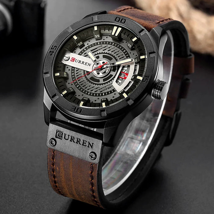 Men Military Sports Watches Men'S Quartz Date Clock Man Casual Leather Wristwatches