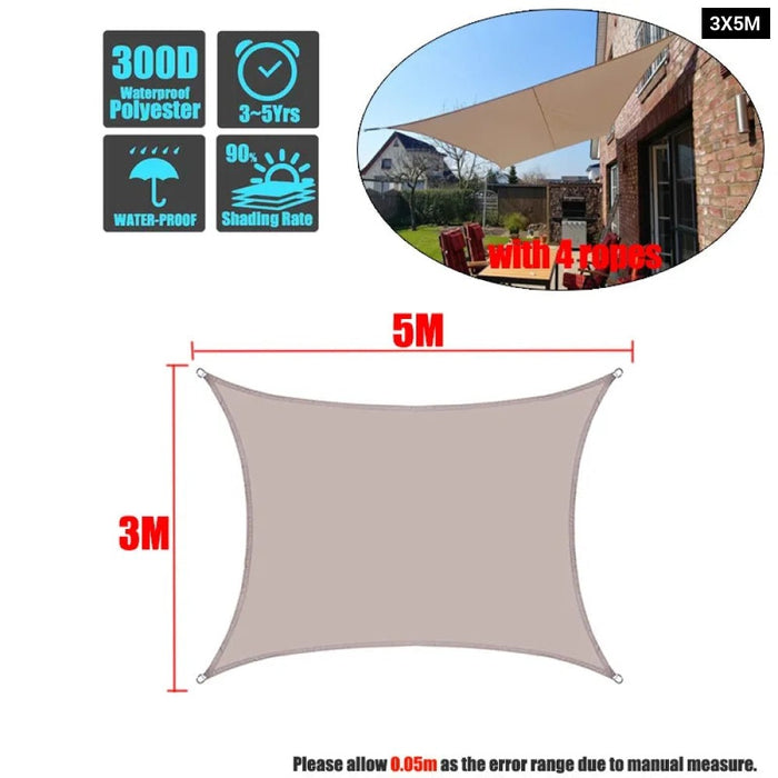 Khaki 300D Waterproof Polyester Square Rectangle Shade Sail Garden Terrace Canopy Swimming Sun Shade