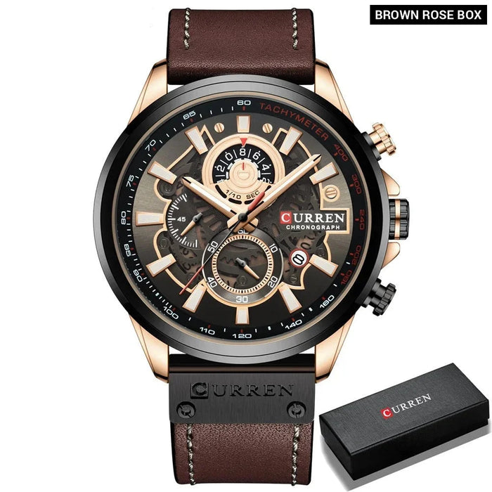 Fashion Leather Strap Chronograph Sport Quartz Men Watches