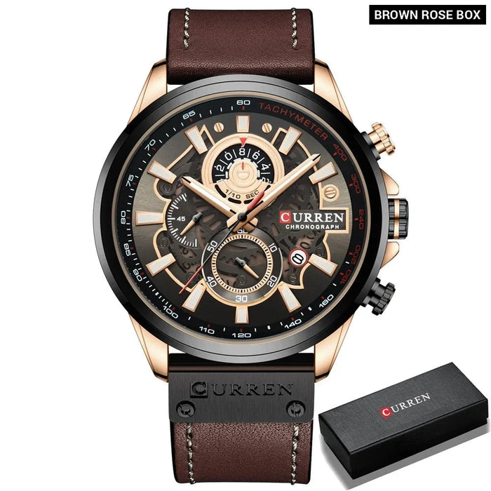 Casual Leather Sport Quartz Chronograph Wristwatch