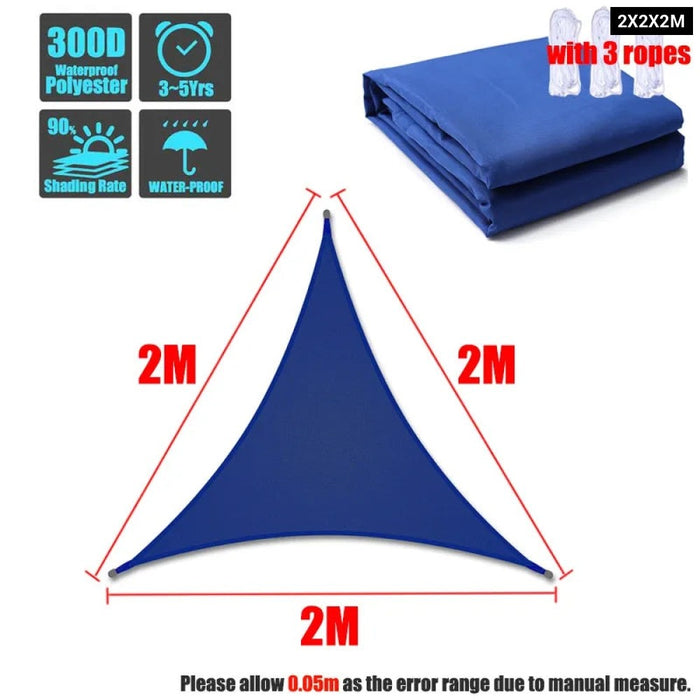 Blue 300D Regular Triangle Shade Sail Waterproof Polyester Awning Sun Outdoor Sun Shelter Garden Camping Canopy Shed