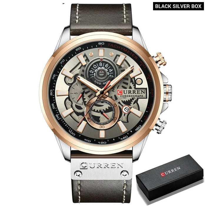 Branded Casual Sport Chronograph Watches For Men Leather Quartz Luminous Wristwatch Creative Design Clock