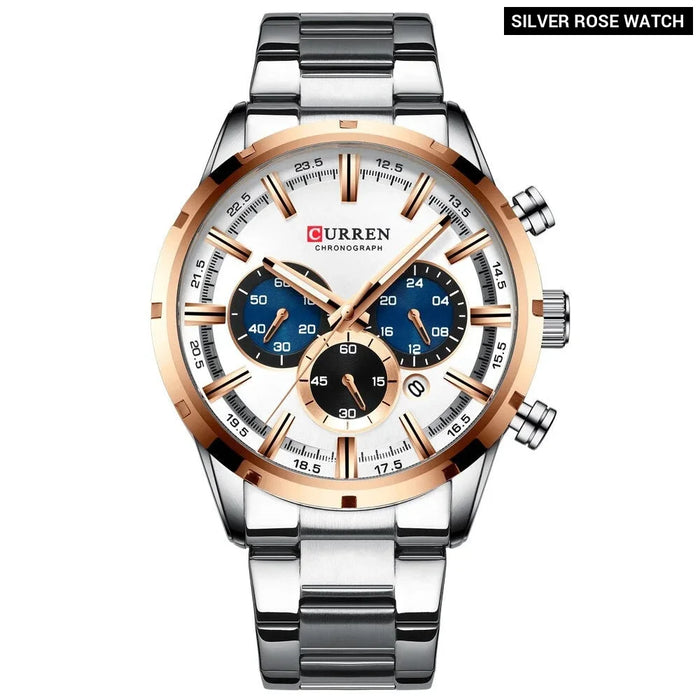 Stainless Steel Military Quartz Chronograph Wristwatch For Male