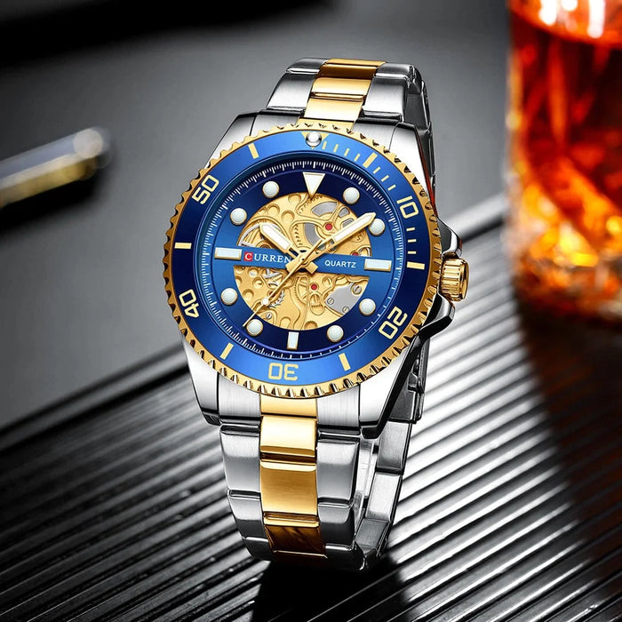 Stainless Steel Mechanical Design Quartz Luminous Wristwatches For Male