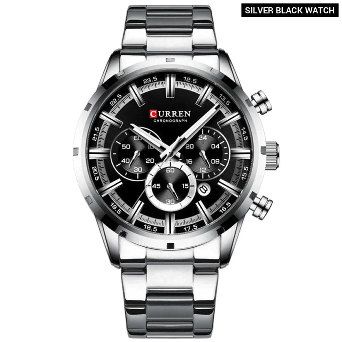 Casual Stainless Steel Chronograph Quartz Mens Watch With Date