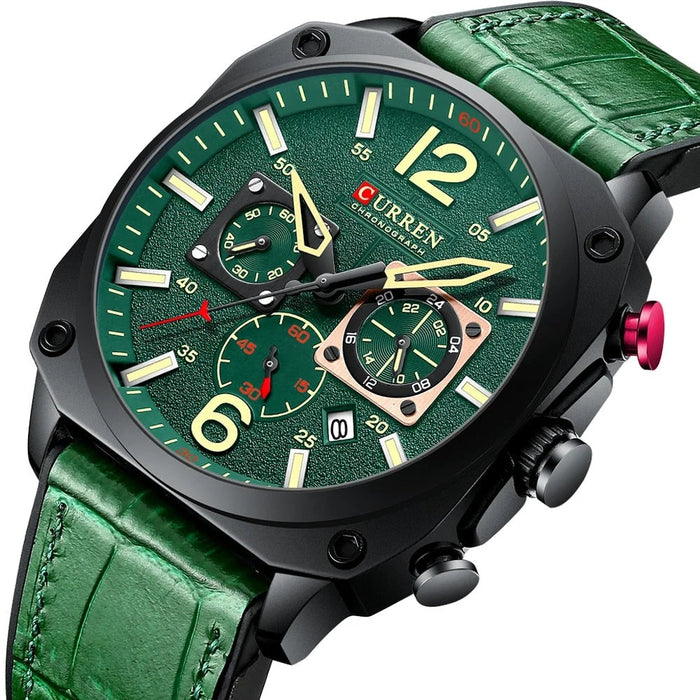 Brand Watches Business Men Chronograph And Date Wristwatches Green Male Clock With Luminous