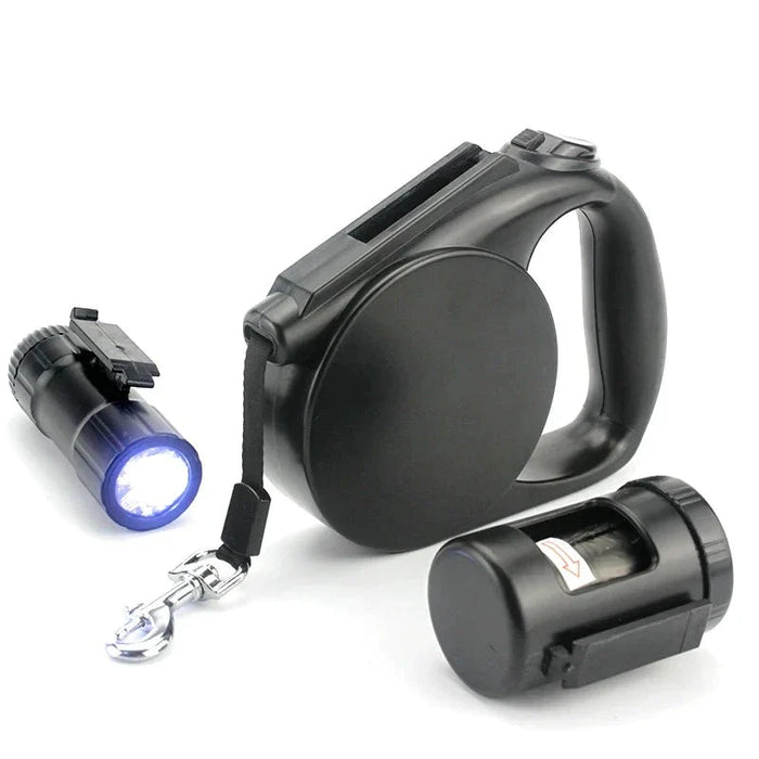 Retractable Dog Leash With Led Light And Poop Bag Set