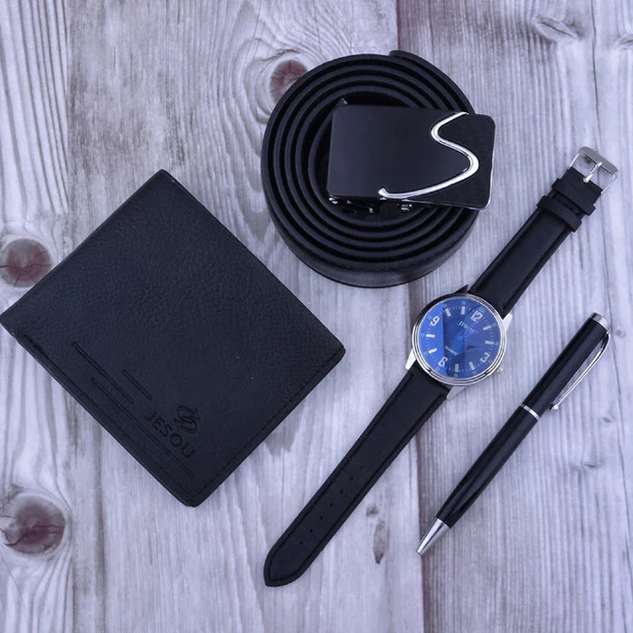 Mens Leather Wallet Belt Ballpoint Office Pen Wrist Watch Set With Box