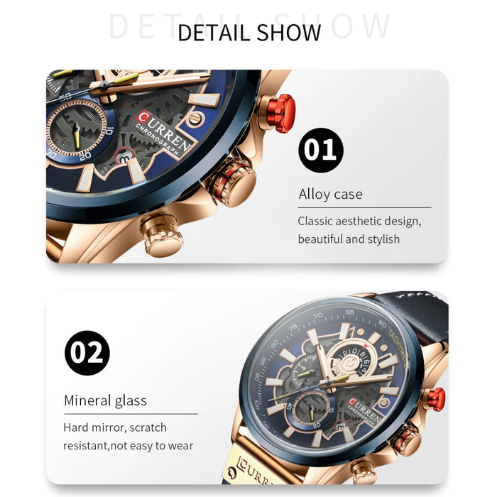 Branded Casual Sport Chronograph Watches For Men Leather Quartz Luminous Wristwatch Creative Design Clock