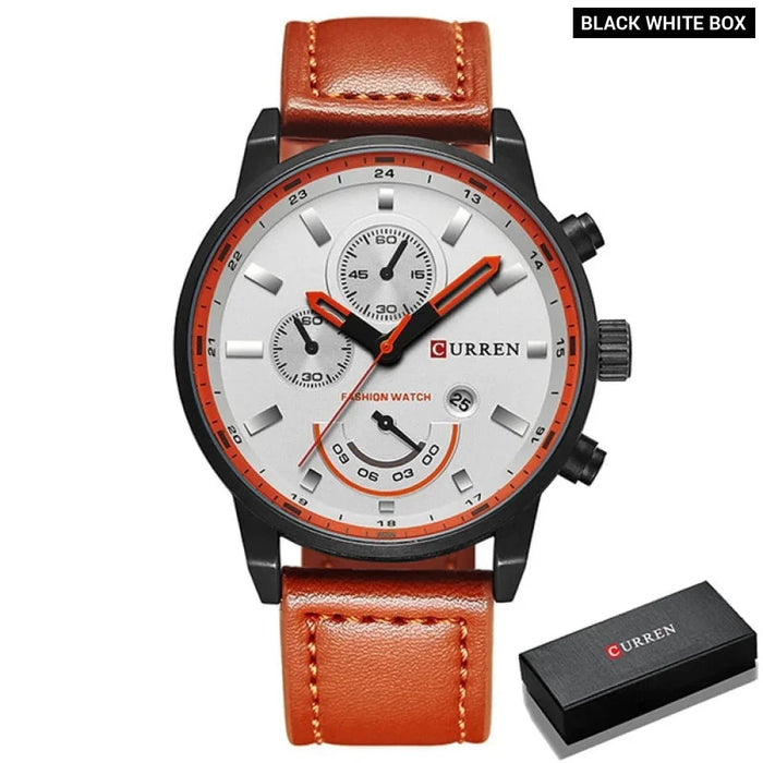 Men'S Fashion Casual Leather Sport Quartz Watch