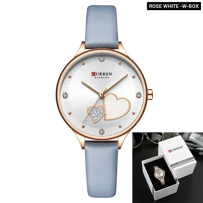 Elegant Leather Fashion Rhinestone Quartz Wristwatch For Women