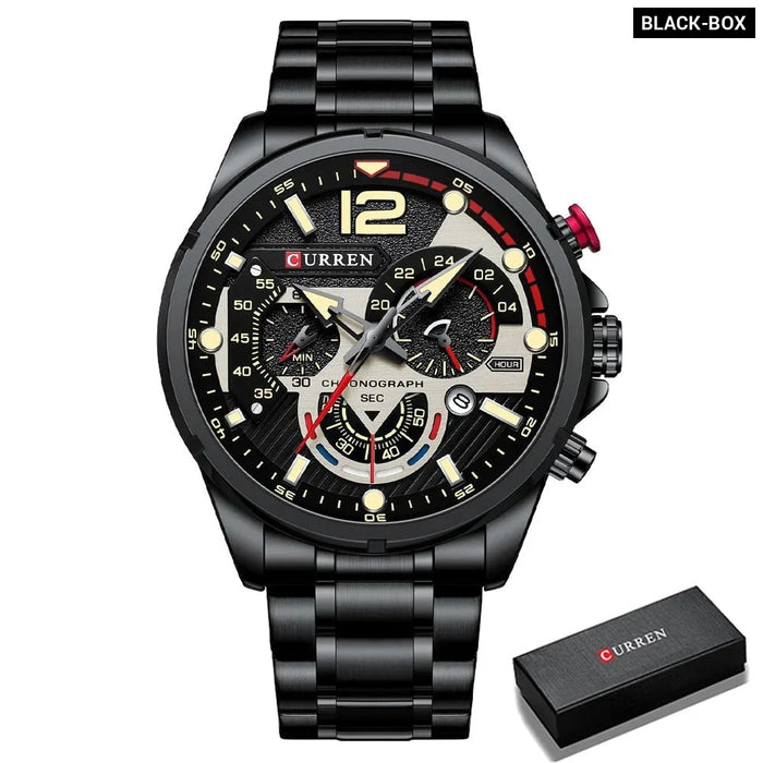 Sport Quartz Chronograph Men's Wristwatches Stainless Steel Clock With Luminous Watch