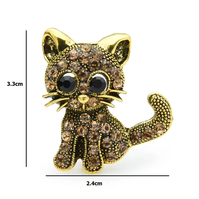 Vintage Rhinestone Cat Broochs Small Animal Party Casual Pin