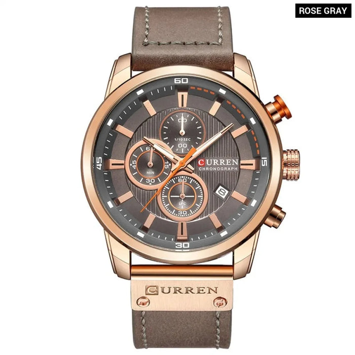 High Quality Leather Strap Chronograph Quartz Wristwatch For Men