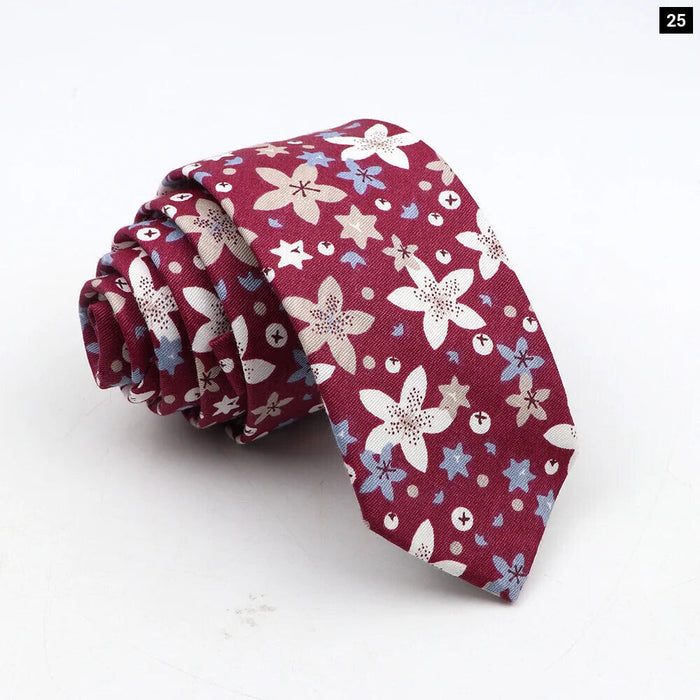 Floral Tie For Men Classic Cotton Necktie Weddings