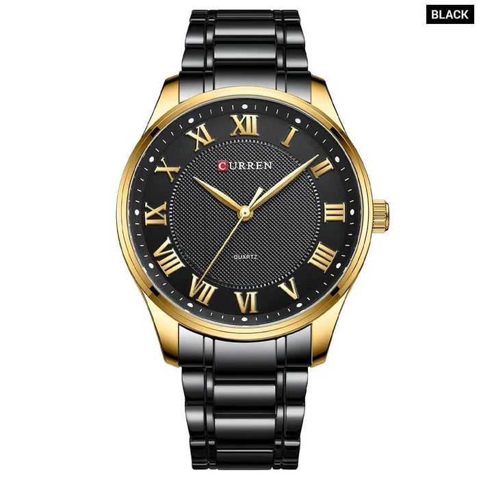 Stainless Steel Band Casual Quartz Wristwatches For Men Clock Gold Black