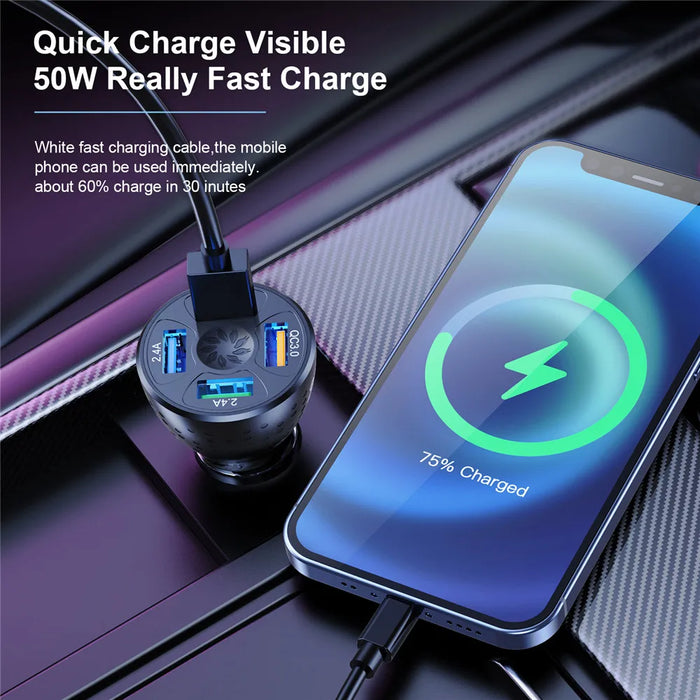 50W 4 Port Usb Car Charger For Iphone Xiaomi Huawei