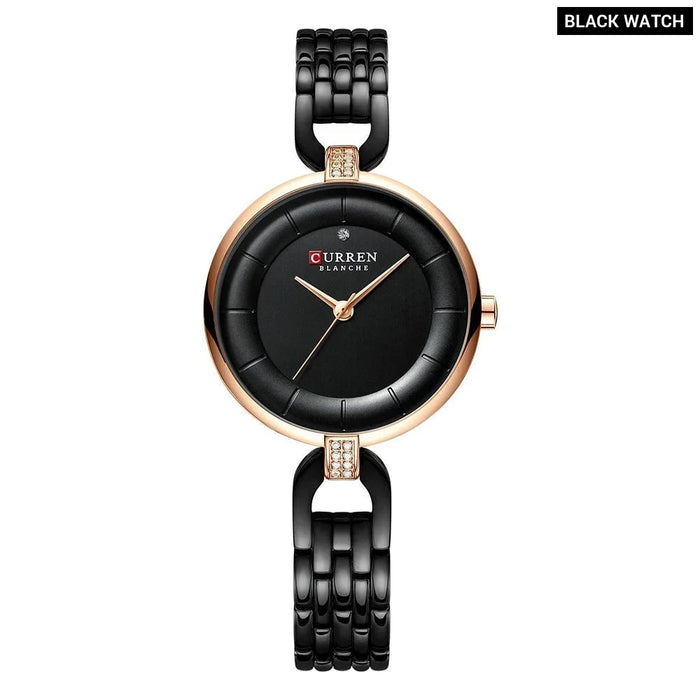 Stainless Steel Charming Rhinestone Quartz Women Wristwatch