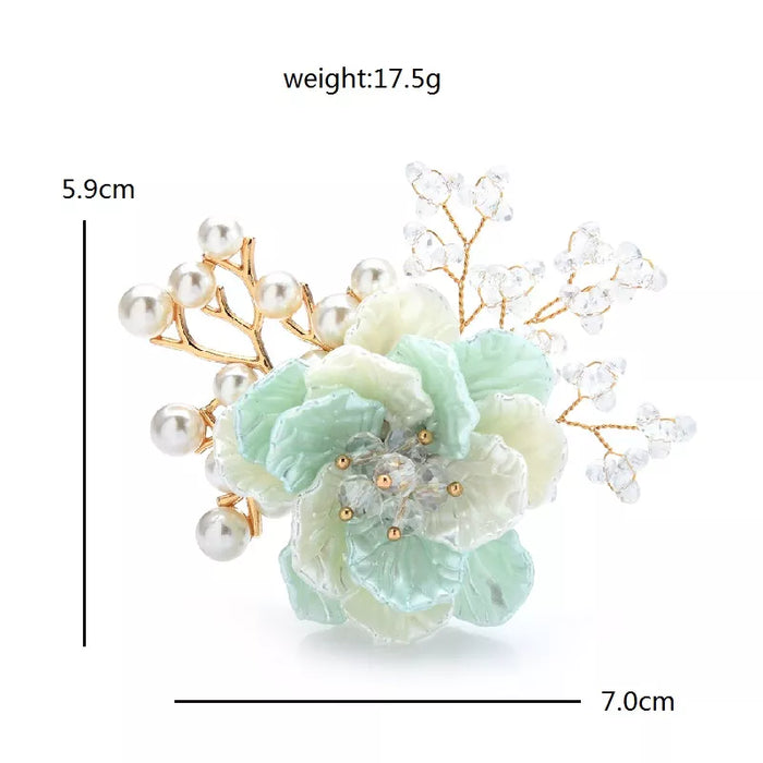 Handmade Crystal Flower Brooch 3 Colour Pearl Designer Pin