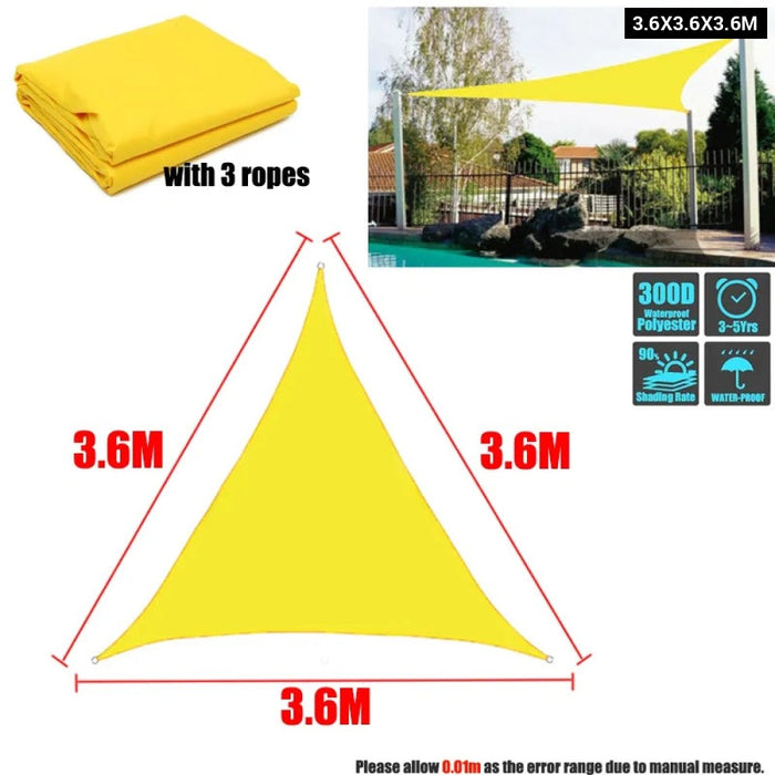 300D Regular Triangle Shade Sail Yellow Waterproof Polyester Awning Outdoor Sun Shelter Garden Camping