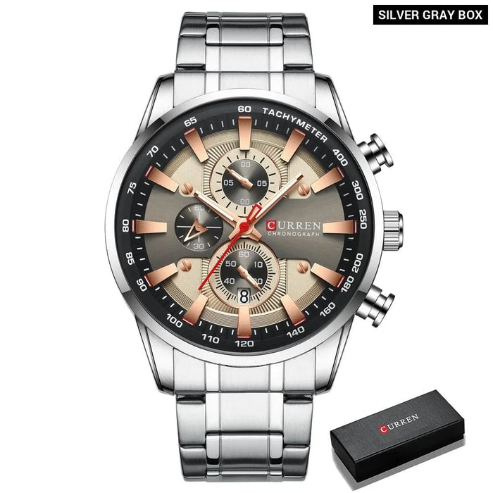 Fashion Sports Watch Men Stainless Steel Chronograph Wristwatch Male Clock Auto Date Casual Business Watch