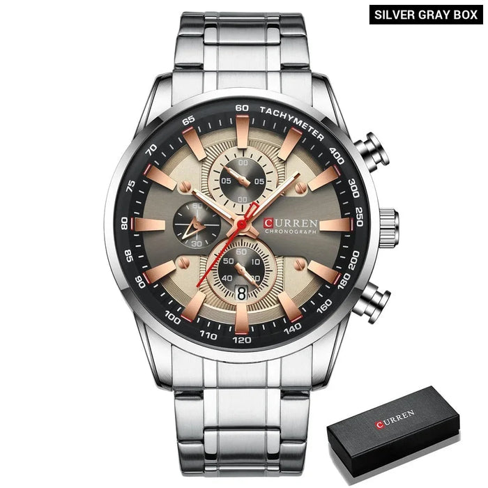 Man Watches Sporty Chronograph Wristwatches For Men Quartz Stainless Steel Band Clock Luminous Hands