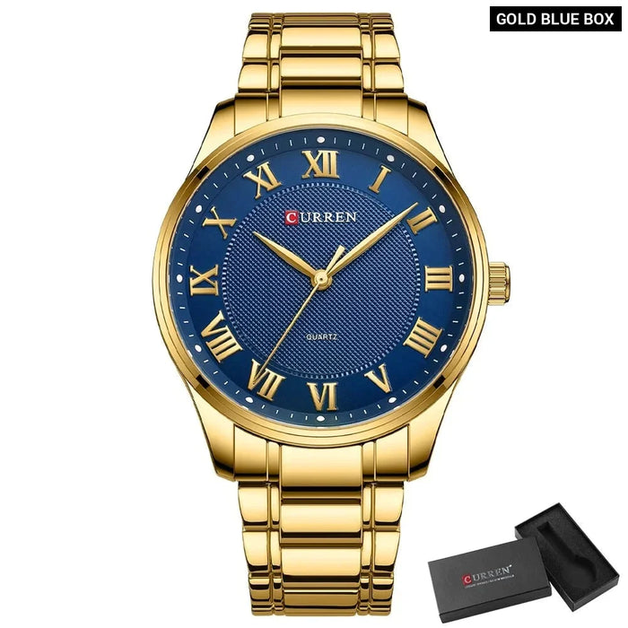 Stainless Steel Band Casual Quartz Wristwatches For Men Clock Gold Black